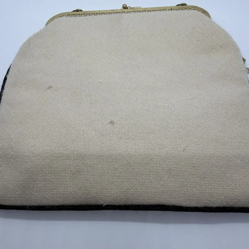 Vintage Embroidered Purse Cross Stitch Clutch Bag 1970s